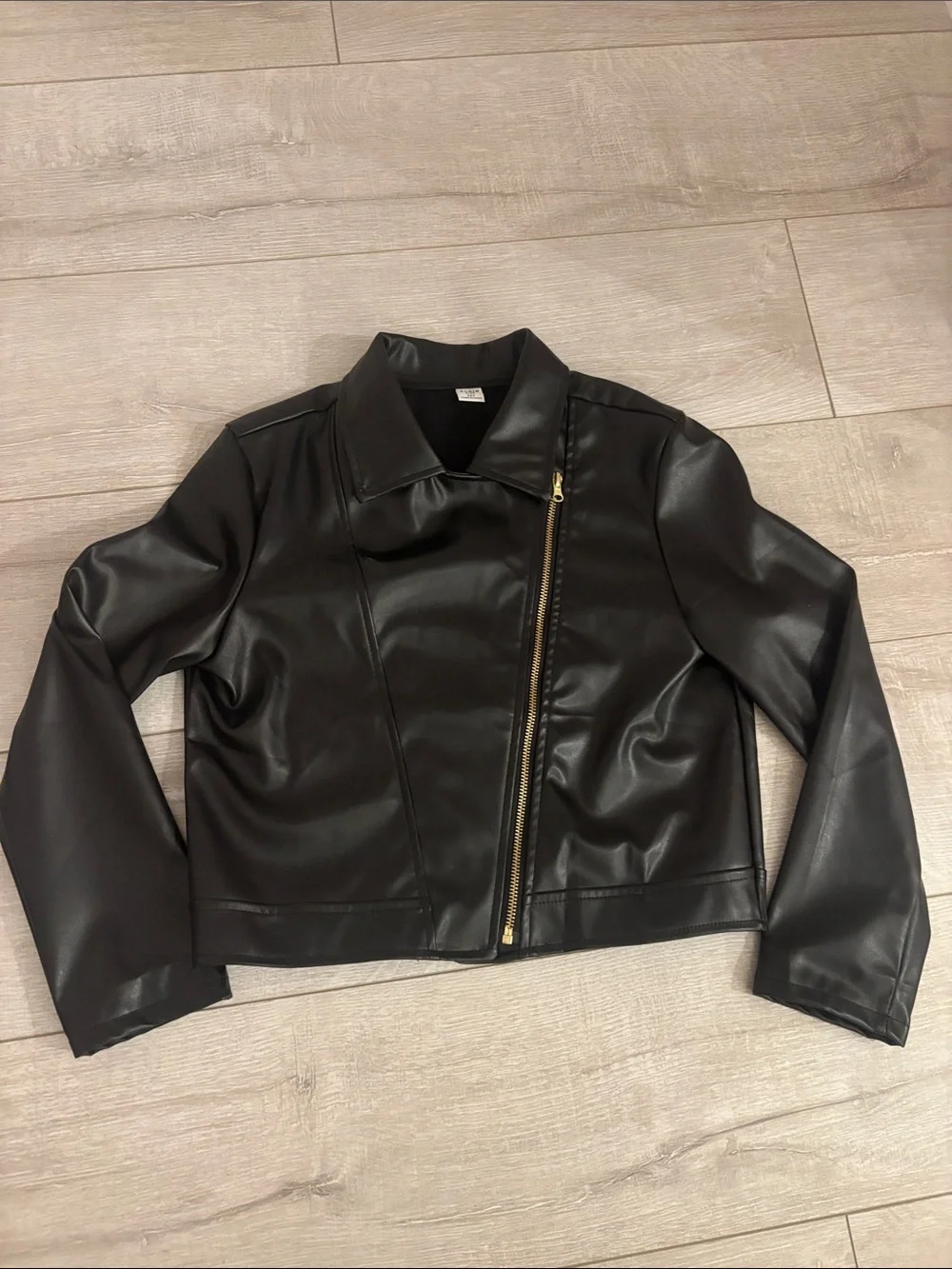 SHEIN Black Faux Leather Asymmetrical Zip Moto Jacket